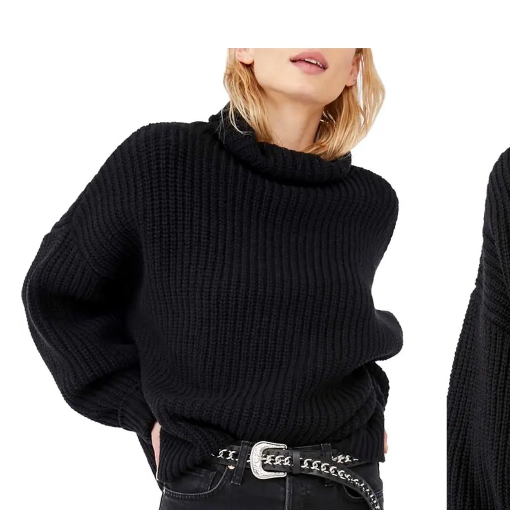 Free People Swim Too Deep Turtleneck Sweater. Black